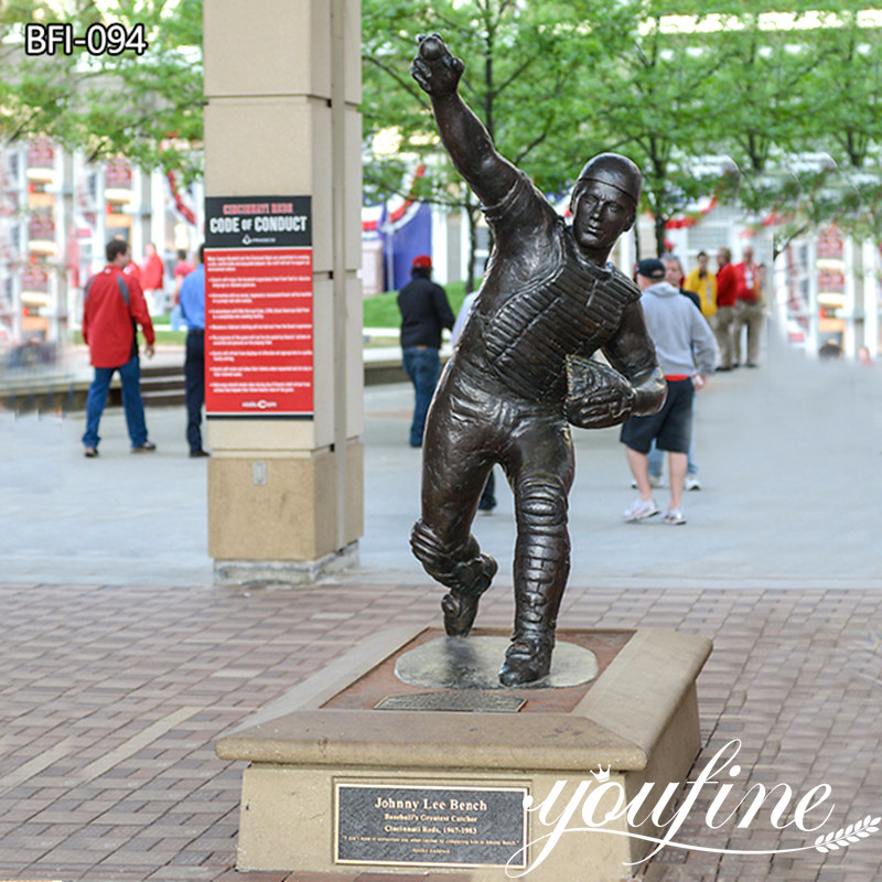 bronze baseball catcher statue