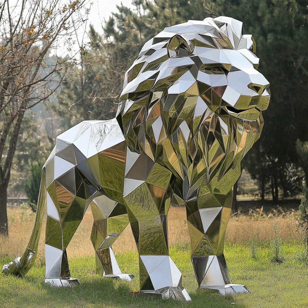 mirror polish stainless steel lion sculpture