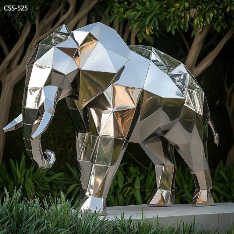 outdoor Geometric Stainless Steel Elephant Sculpture